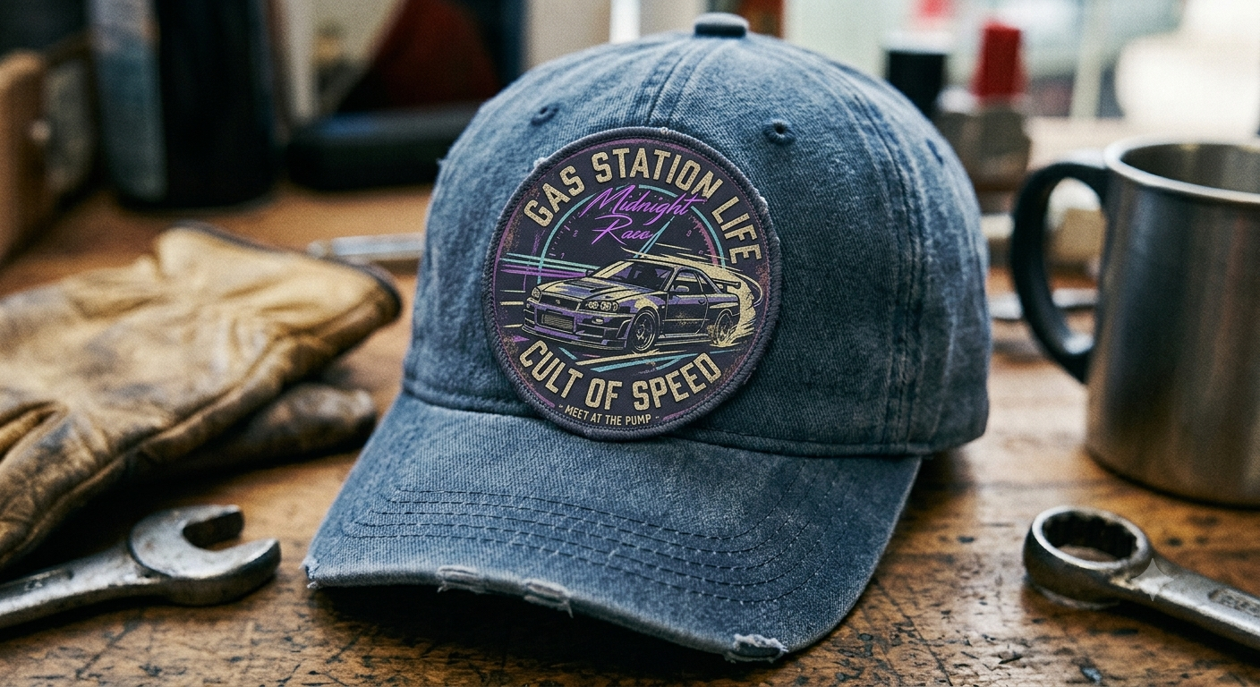 Car graphic denim baseball cap